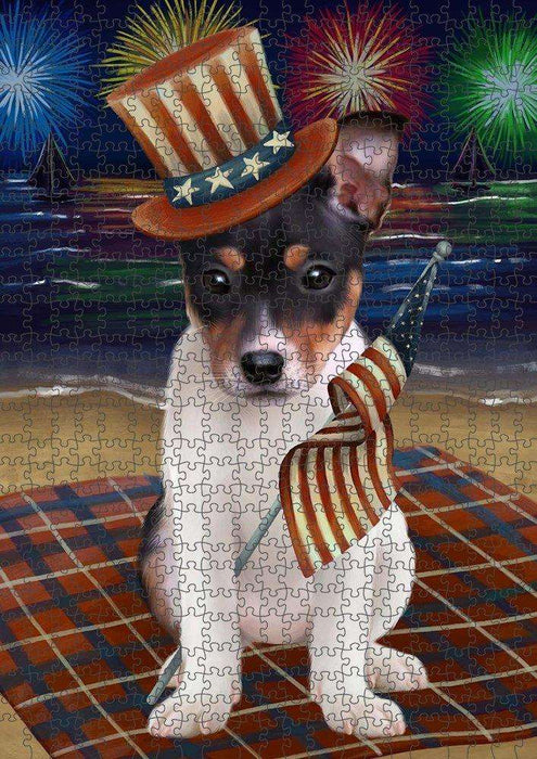 4th of July Independence Day Firework Rat Terrier Dog Puzzle with Photo Tin PUZL51120
