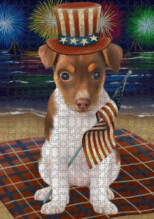 4th of July Independence Day Firework Rat Terrier Dog Puzzle with Photo Tin PUZL51123