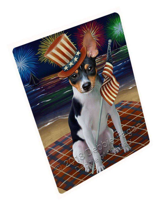 4th of July Independence Day Firework Rat Terrier Dog Tempered Cutting Board C50799