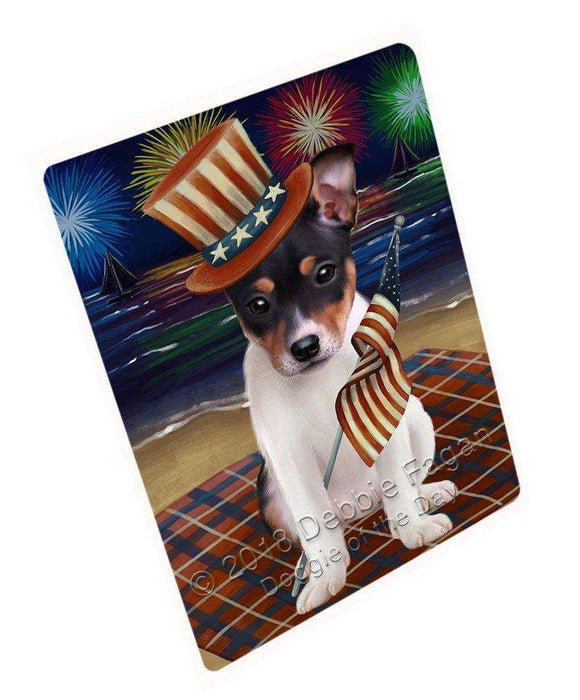 4th of July Independence Day Firework Rat Terrier Dog Tempered Cutting Board C50805