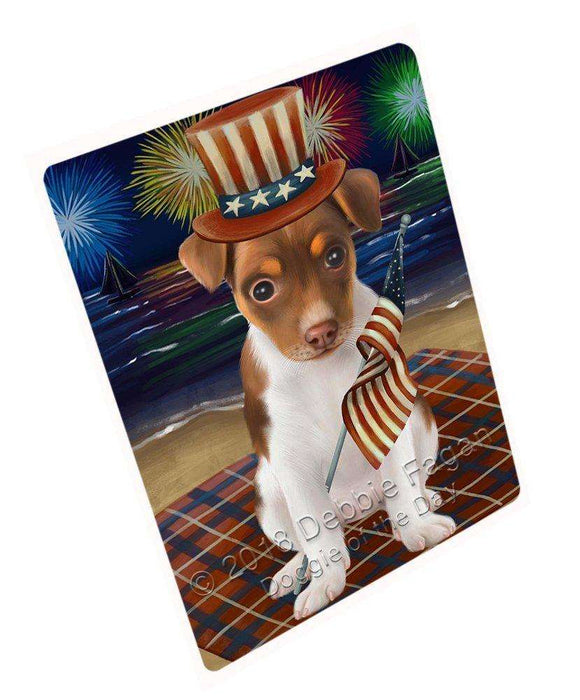 4th of July Independence Day Firework Rat Terrier Dog Tempered Cutting Board C50808