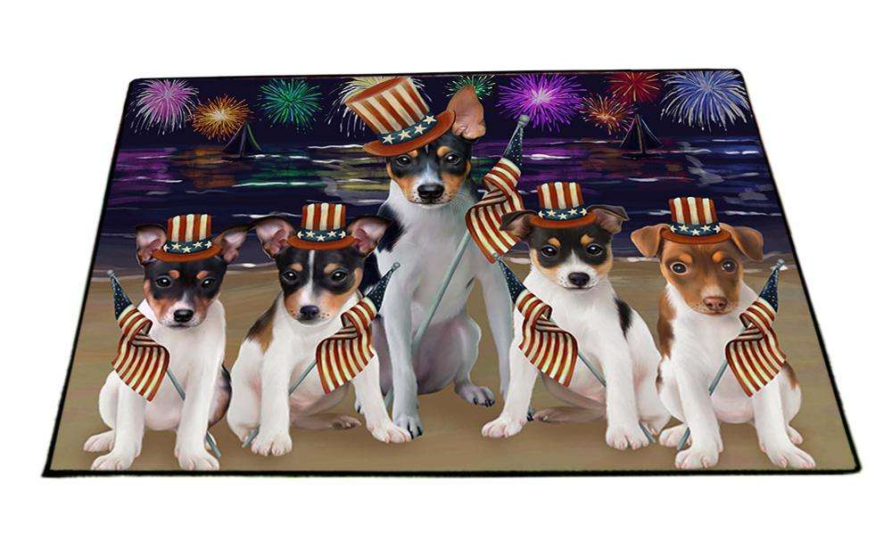 4th of July Independence Day Firework Rat Terriers Dog Floormat FLMS49455