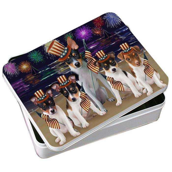 4th of July Independence Day Firework Rat Terriers Dog Photo Storage Tin PITN48978