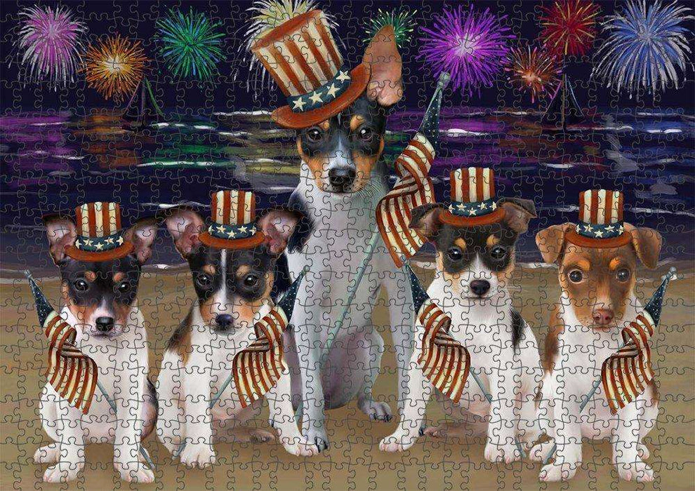 4th of July Independence Day Firework Rat Terriers Dog Puzzle with Photo Tin PUZL51117