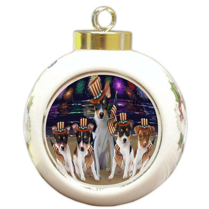 4th of July Independence Day Firework Rat Terriers Dog Round Ball Christmas Ornament RBPOR48978