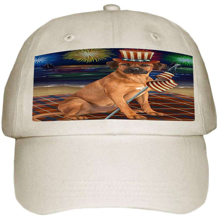 4th of July Independence Day Firework Rhodesian Ridgeback Dog Ball Hat Cap HAT50676