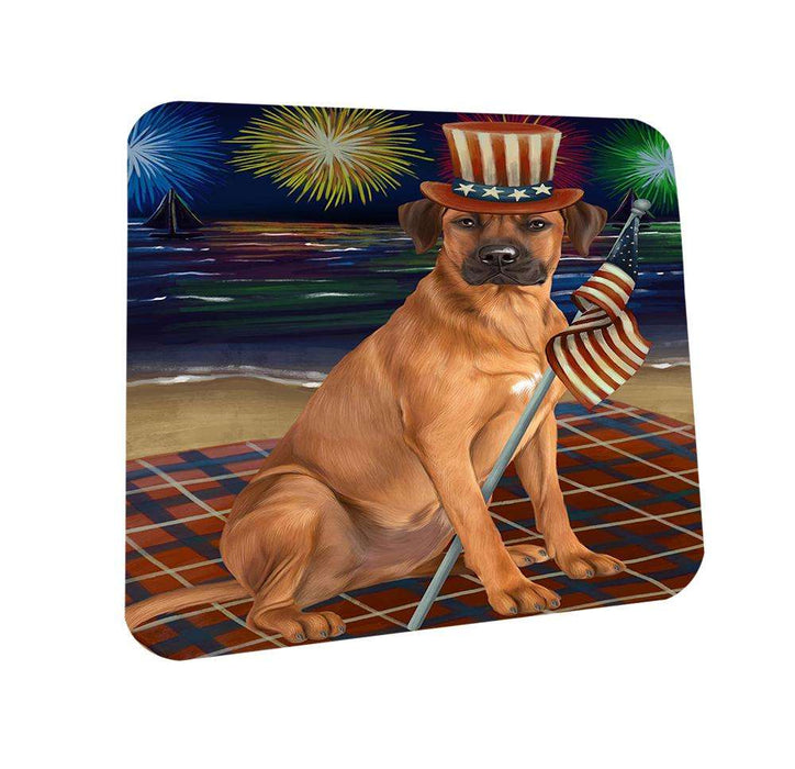 4th of July Independence Day Firework Rhodesian Ridgeback Dog Coasters Set of 4 CST48940