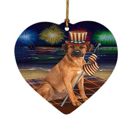 4th of July Independence Day Firework Rhodesian Ridgeback Dog Heart Christmas Ornament HPOR48981