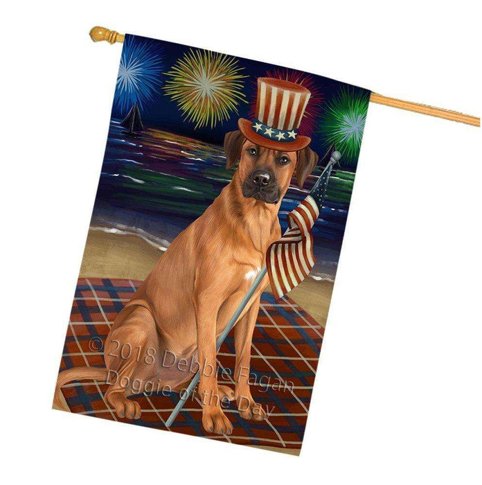 4th of July Independence Day Firework Rhodesian Ridgeback Dog House Flag FLG48946