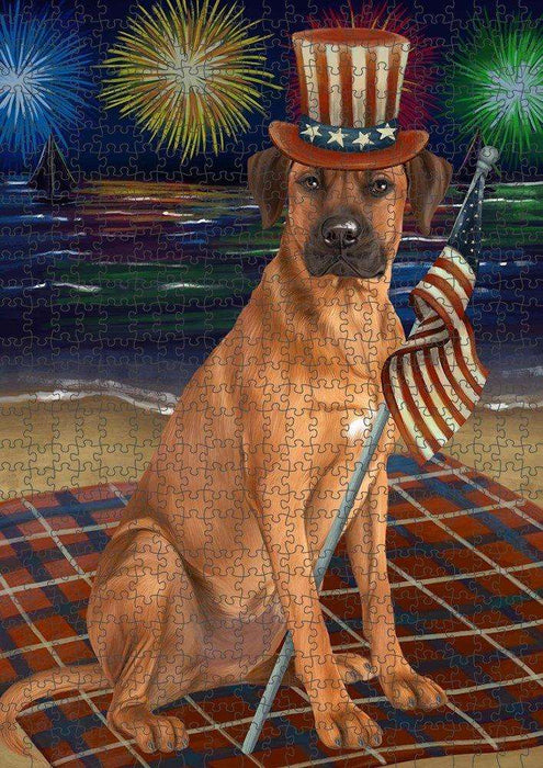 4th of July Independence Day Firework Rhodesian Ridgeback Dog Puzzle with Photo Tin PUZL51126