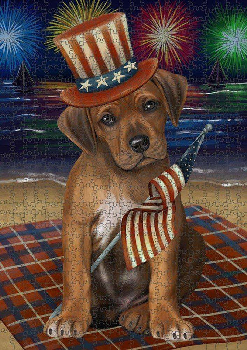 4th of July Independence Day Firework Rhodesian Ridgeback Dog Puzzle with Photo Tin PUZL51132