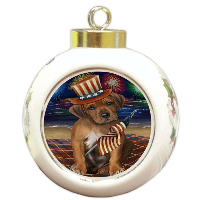 4th of July Independence Day Firework Rhodesian Ridgeback Dog Round Ball Christmas Ornament RBPOR48983