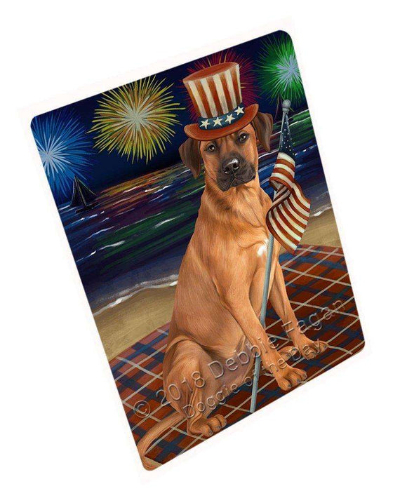 4th of July Independence Day Firework Rhodesian Ridgeback Dog Tempered Cutting Board C50811