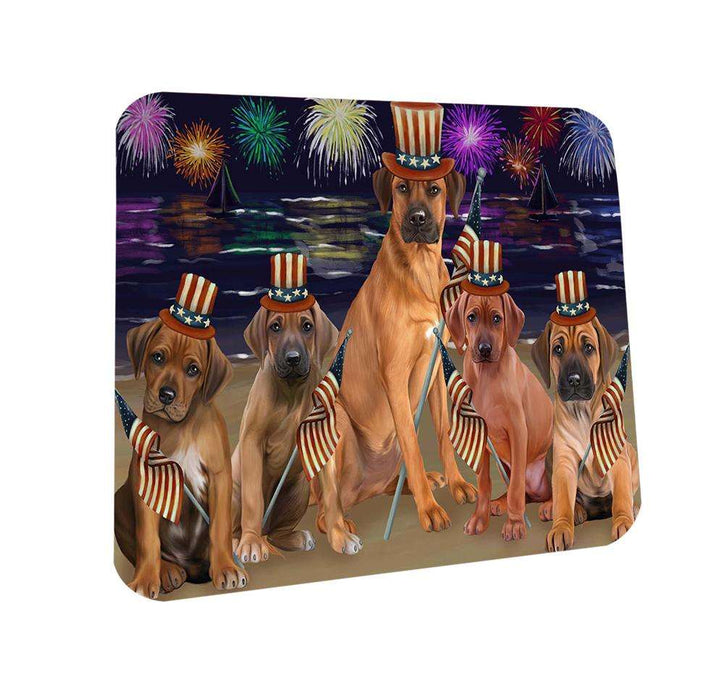 4th of July Independence Day Firework Rhodesian Ridgebacks Dog Coasters Set of 4 CST48941