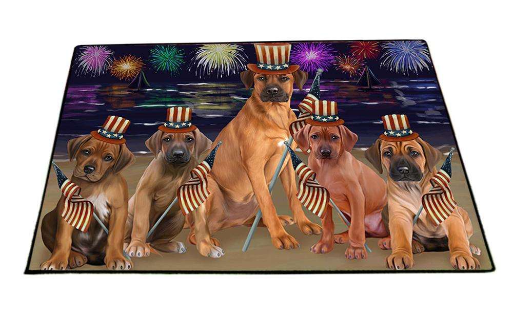 4th of July Independence Day Firework Rhodesian Ridgebacks Dog Floormat FLMS49458