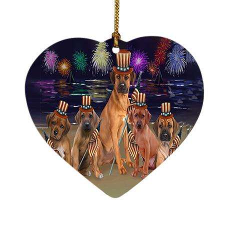 4th of July Independence Day Firework Rhodesian Ridgebacks Dog Heart Christmas Ornament HPOR48982