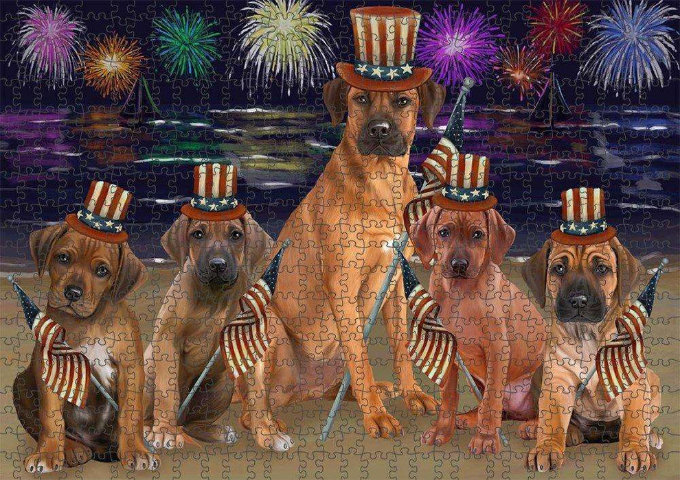 4th of July Independence Day Firework Rhodesian Ridgebacks Dog Puzzle with Photo Tin PUZL51129