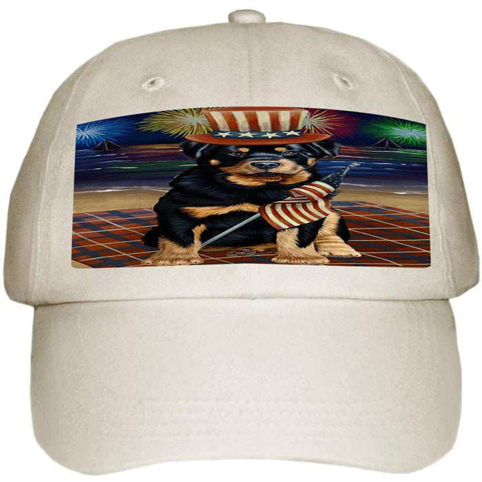 4th of July Independence Day Firework Rottweiler Dog Ball Hat Cap HAT50691