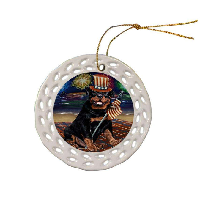 4th of July Independence Day Firework Rottweiler Dog Ceramic Doily Ornament DPOR48984