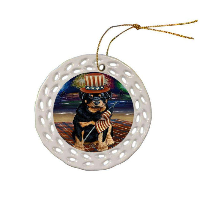 4th of July Independence Day Firework Rottweiler Dog Ceramic Doily Ornament DPOR48986