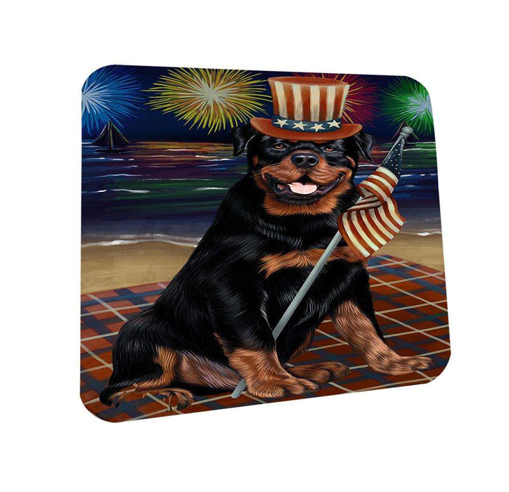 4th of July Independence Day Firework Rottweiler Dog Coasters Set of 4 CST48943