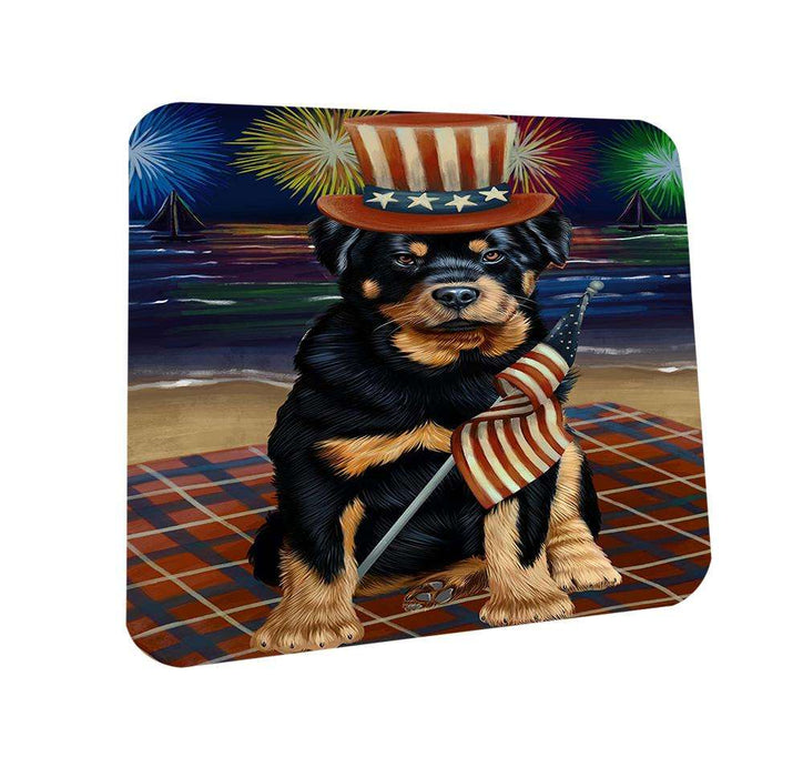 4th of July Independence Day Firework Rottweiler Dog Coasters Set of 4 CST48945