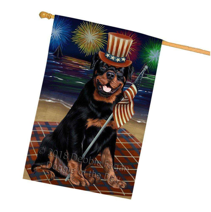 4th of July Independence Day Firework Rottweiler Dog House Flag FLG48949