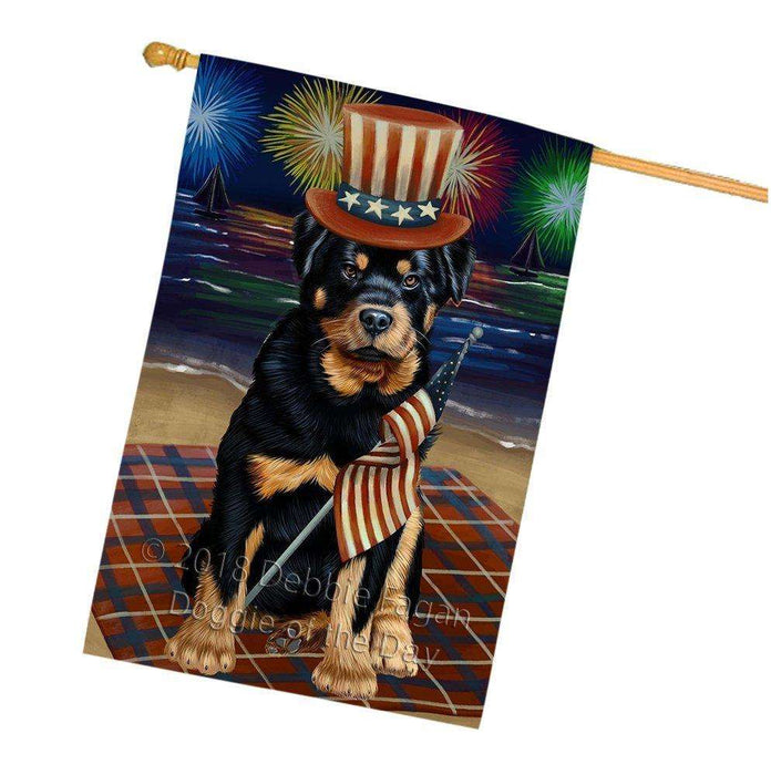 4th of July Independence Day Firework Rottweiler Dog House Flag FLG48951