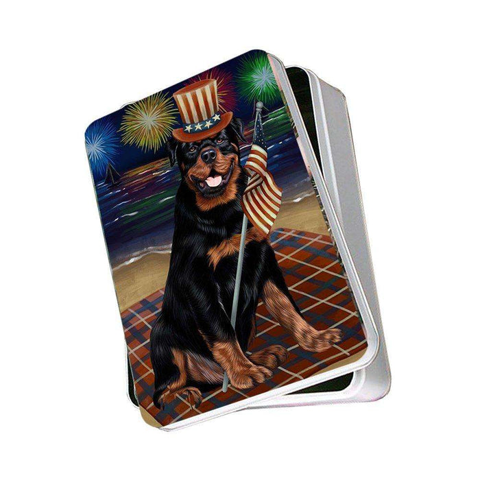4th of July Independence Day Firework Rottweiler Dog Photo Storage Tin PITN48984