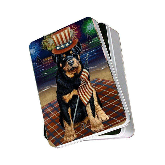 4th of July Independence Day Firework Rottweiler Dog Photo Storage Tin PITN48986