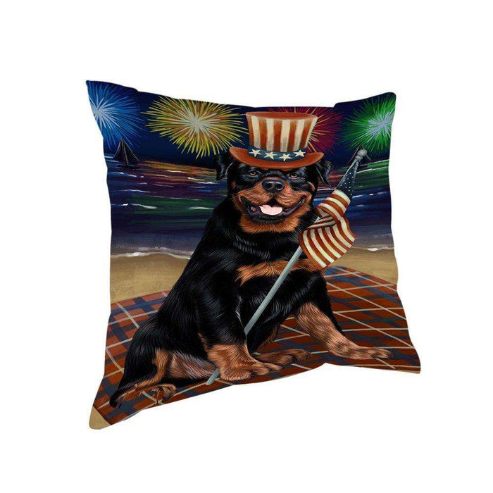 4th of July Independence Day Firework Rottweiler Dog Pillow PIL51792