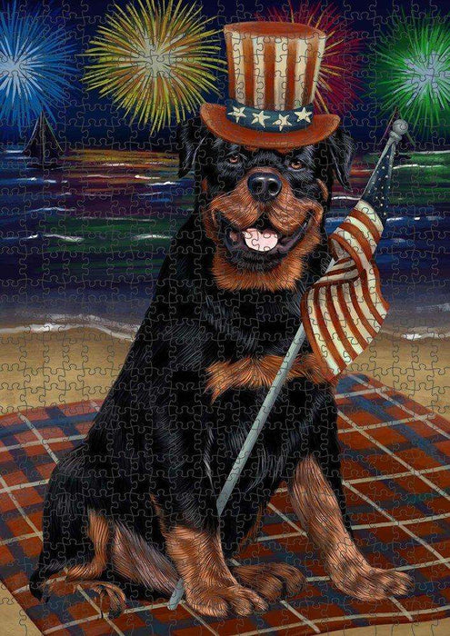 4th of July Independence Day Firework Rottweiler Dog Puzzle with Photo Tin PUZL51135