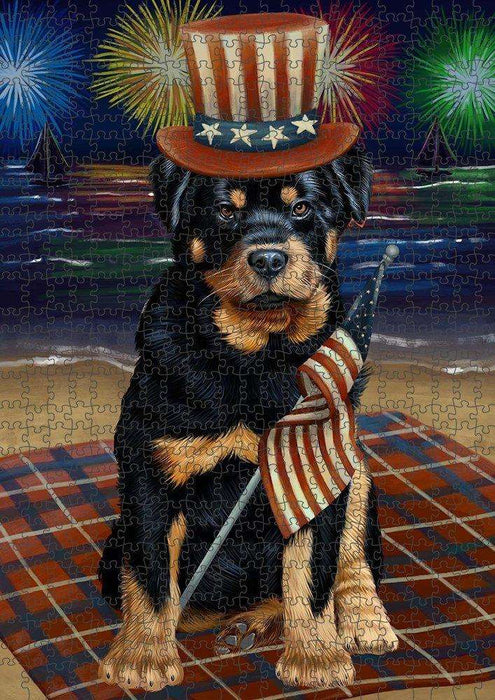 4th of July Independence Day Firework Rottweiler Dog Puzzle with Photo Tin PUZL51141