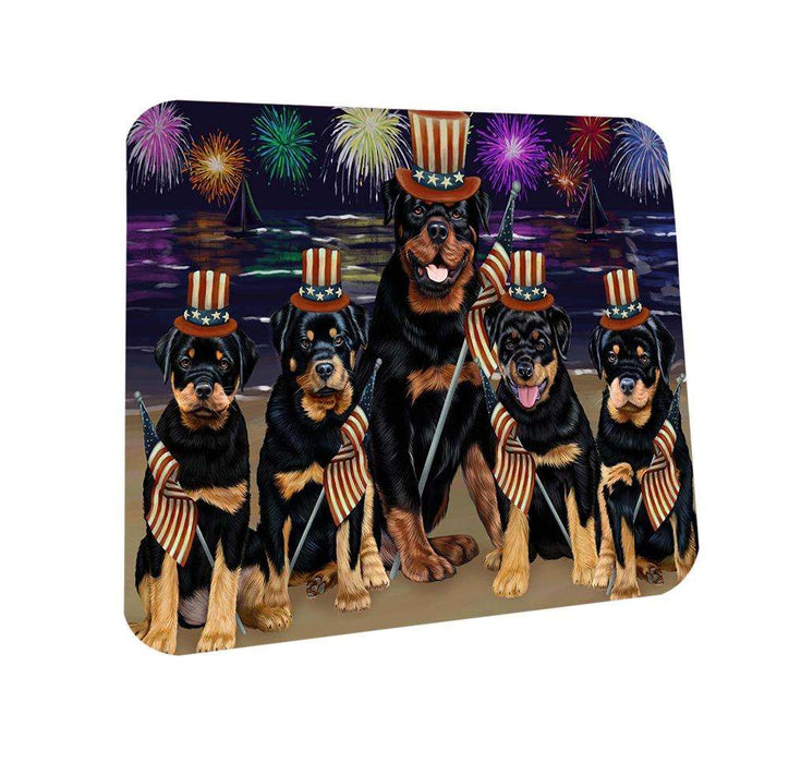 4th of July Independence Day Firework Rottweilers Dog Coasters Set of 4 CST48944