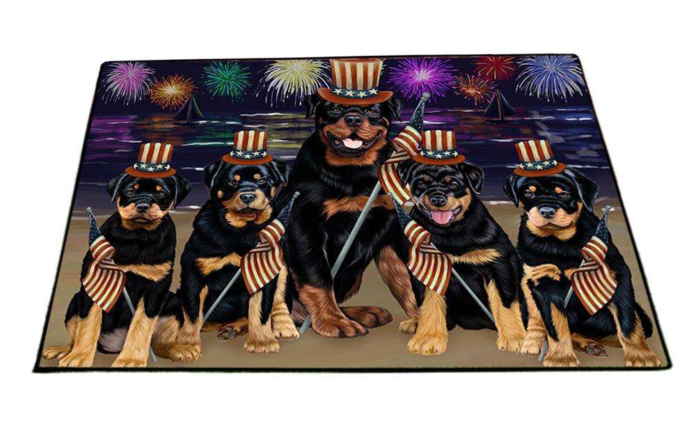 4th of July Independence Day Firework Rottweilers Dog Floormat FLMS49461