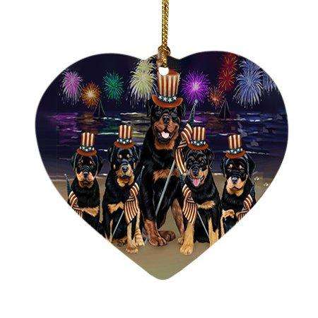 4th of July Independence Day Firework Rottweilers Dog Heart Christmas Ornament HPOR48985