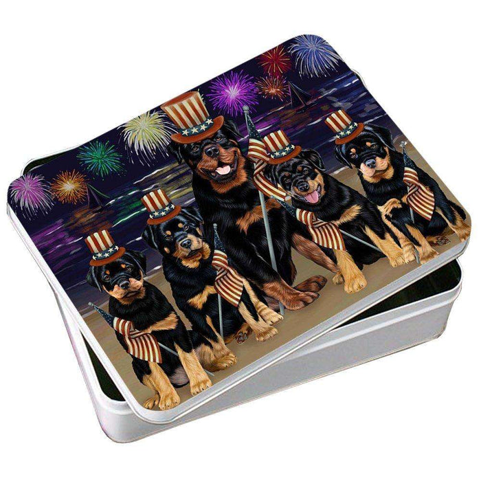 4th of July Independence Day Firework Rottweilers Dog Photo Storage Tin PITN48985