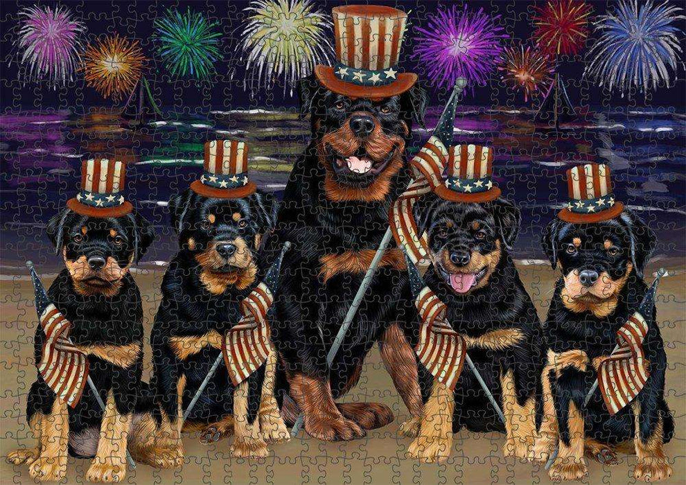 4th of July Independence Day Firework Rottweilers Dog Puzzle with Photo Tin PUZL51138