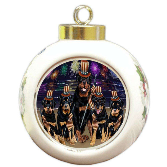 4th of July Independence Day Firework Rottweilers Dog Round Ball Christmas Ornament RBPOR48985
