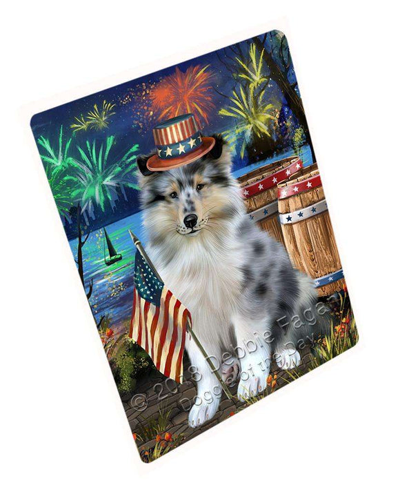 4th of July Independence Day Firework Rough Collie Dog Blanket BLNKT103917