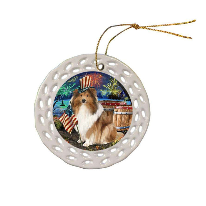 4th of July Independence Day Firework Rough Collie Dog Ceramic Doily Ornament DPOR54062
