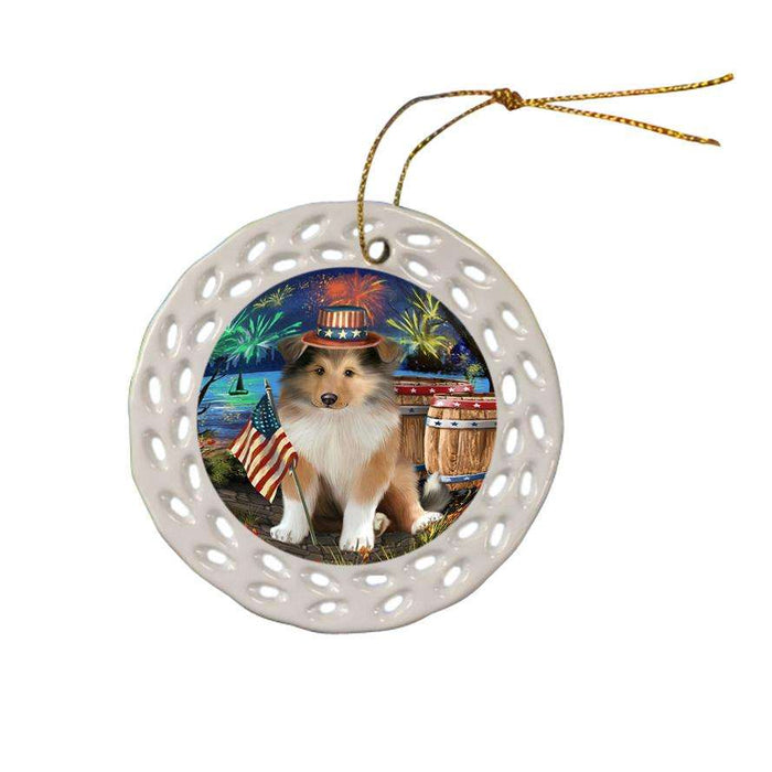 4th of July Independence Day Firework Rough Collie Dog Ceramic Doily Ornament DPOR54063