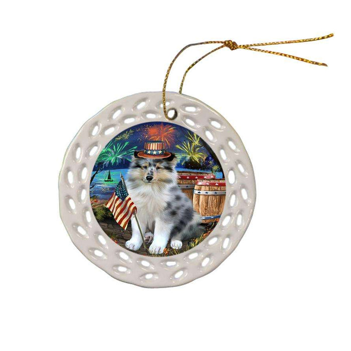 4th of July Independence Day Firework Rough Collie Dog Ceramic Doily Ornament DPOR54064