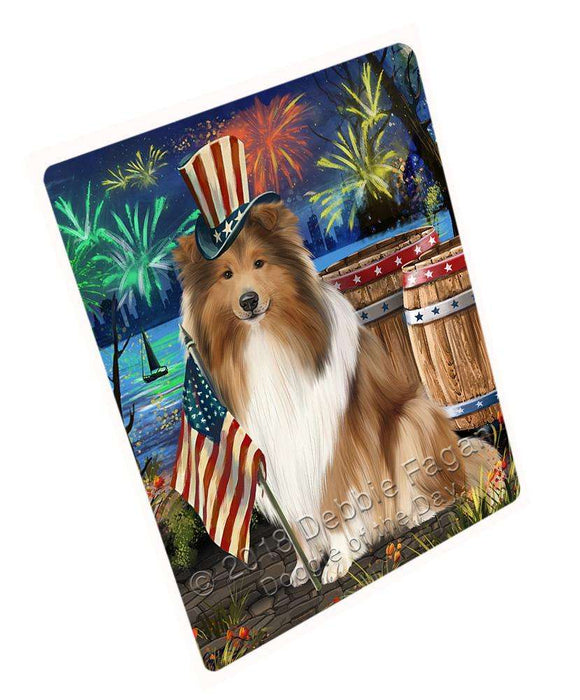 4th of July Independence Day Firework Rough Collie Dog Cutting Board C66630