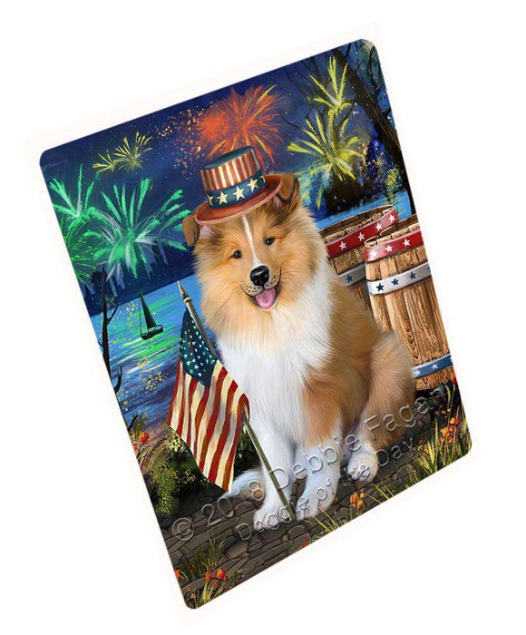 4th of July Independence Day Firework Rough Collie Dog Cutting Board C66642