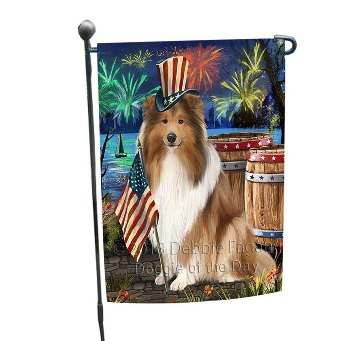 4th of July Independence Day Firework Rough Collie Dog Garden Flag GFLG54124