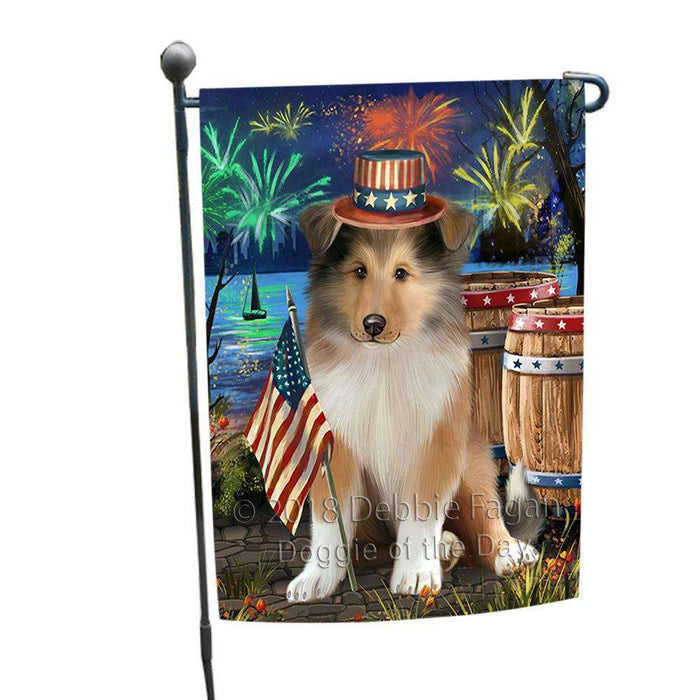 4th of July Independence Day Firework Rough Collie Dog Garden Flag GFLG54125
