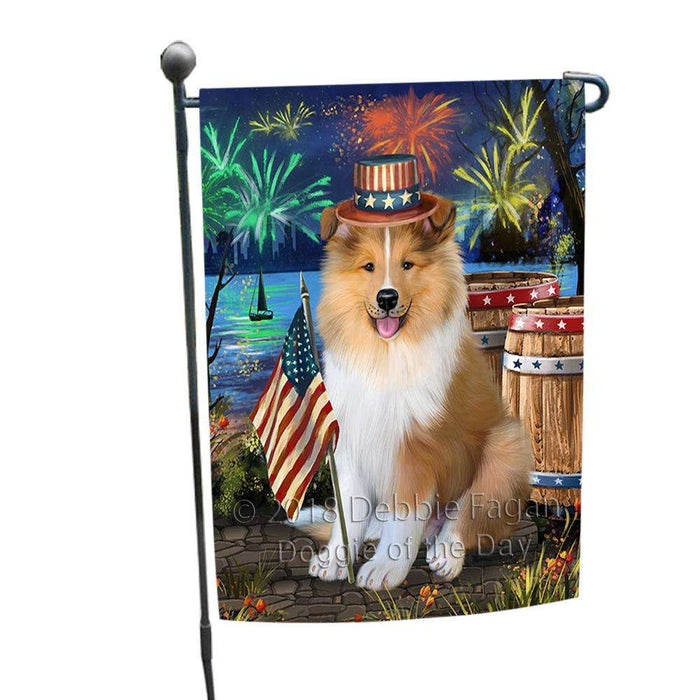 4th of July Independence Day Firework Rough Collie Dog Garden Flag GFLG54128
