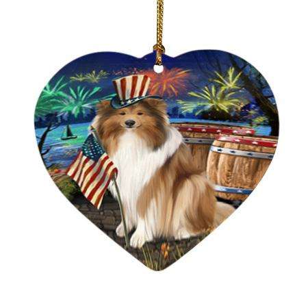 4th of July Independence Day Firework Rough Collie Dog Heart Christmas Ornament HPOR54062