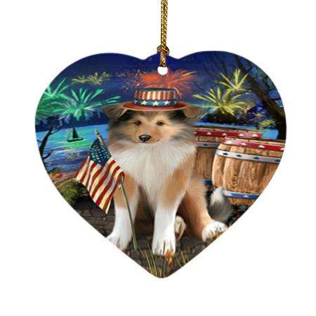4th of July Independence Day Firework Rough Collie Dog Heart Christmas Ornament HPOR54063